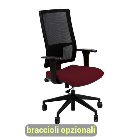 Sedia operativa girevole Unisit Nereide NDA schienale in rete – rivestimento ignifugo bordeaux – NDA/ID
