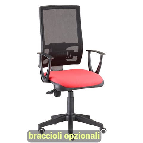 Sedia operativa girevole Unisit Nereide NDA schienale in rete – rivestimento ignifugo rosso – NDA/IR