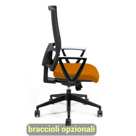 Sedia operativa girevole Unisit Nereide NDAE schienale in rete – rivestimento Eco arancione – NDAE/EA