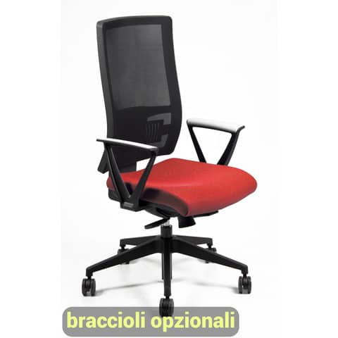 Sedia operativa girevole Unisit Nereide NDAE schienale in rete – rivestimento Eco rosso – NDAE/ER