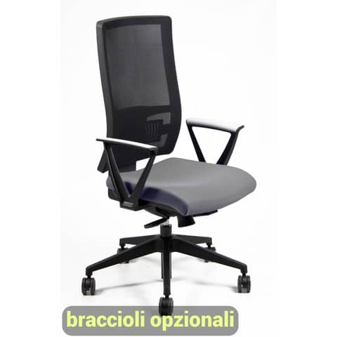 Sedia operativa girevole Unisit Nereide NDAE schienale in rete – rivestimento ignifugo grigio scuro – NDAE/IT
