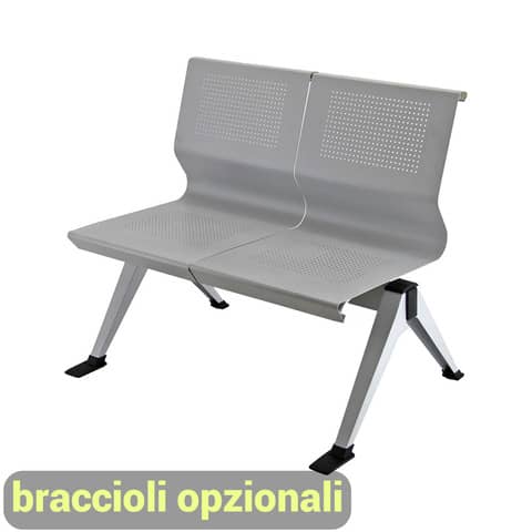 Panca 2 posti attesa Unisit Panair PA2P acciaio verniciato grigio – schienale forato traspirante – PA2P