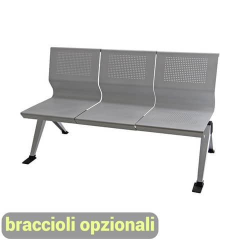 Panca 3 posti attesa Unisit Panair PA3P acciaio verniciato grigio – schienale forato traspirante – PA3P