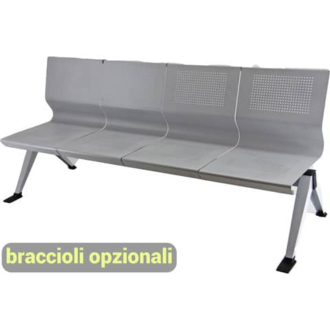 Panca 5 posti attesa Unisit Panair PA5P acciaio verniciato grigio – schienale forato traspirante – PA5P