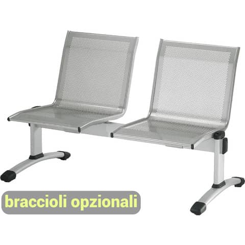 Panca 2 posti attesa Unisit Plexus PS2P in acciaio grigio – schienale e seduta forati traspiranti – PS2P