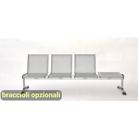 Panca 3 posti attesa Unisit Plexus PS3PT con tavolino in acciaio grigio schienale e seduta forati traspiranti – PS3PT