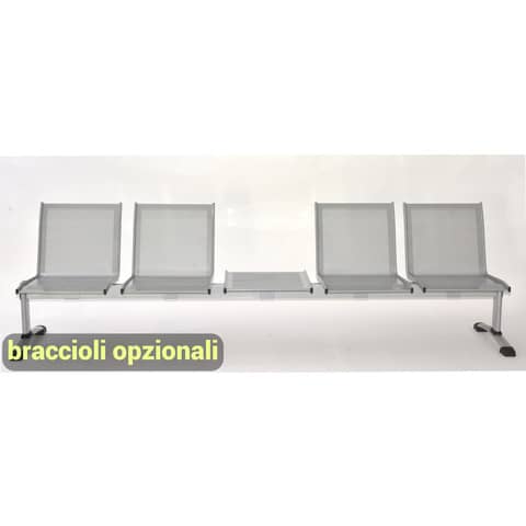 Panca 4 posti attesa Unisit Plexus PS4PT con tavolino in acciaio grigio schienale e seduta forati traspiranti – PS4PT