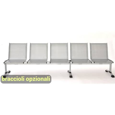Panca 5 posti attesa Unisit Plexus PS5P in acciaio grigio – schienale e seduta forati traspiranti – PS5P