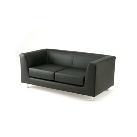 Divano attesa a 2 posti Unisit Quad QD2 schienale fisso – rivestimento in vera pelle nero – QD2/PN
