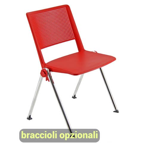 Sedia visitatore a 4 gambe Unisit Revolution RECP – schienale rigido rete PPL rosso – conf. 2 pezzi – RECP/2/RO