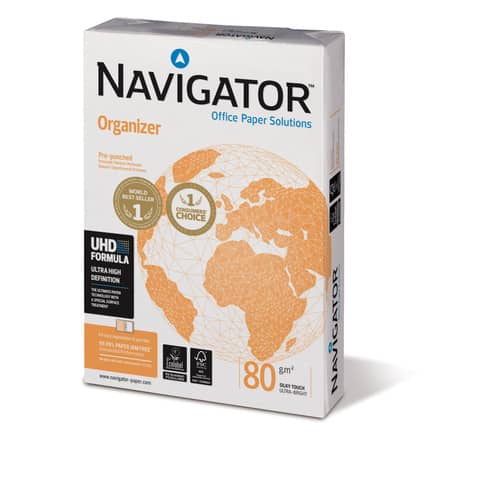 Carta A4 per archiviazione Navigator Organizer 4 fori – 80 g/m² – Risma da 500 fogli – NOR0800162