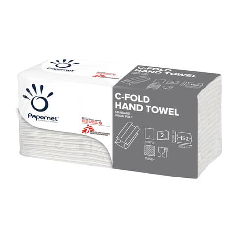 Asciugamani interfogliati piegati a C Papernet 2 veli – 23×32 cm – bianco – fascetta da 152 fogli – 400790