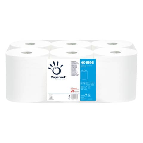 Asciugamani in Rotolo a devolgimento Papernet – 450 strappi – 2 veli – 19,7×30,5 cm – Conf. 6 pezzi – 401596