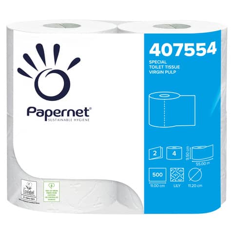 Carta igienica microincollata Papernet 500 strappi – 2 veli Conf. 4 pezzi – 407554