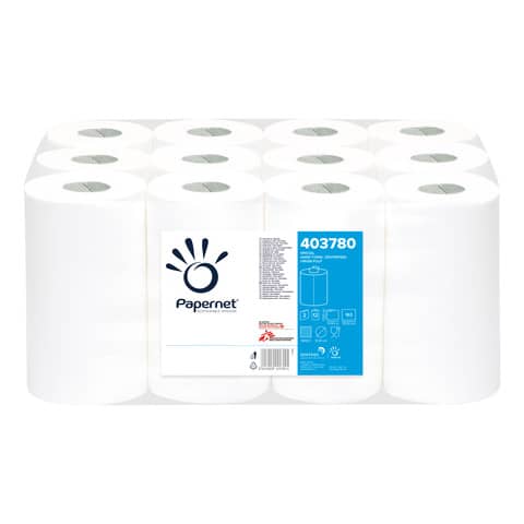 Asciugamani in Rotolo a devolgimento Papernet – 163 strappi – 2 veli – 21,4×35 cm – Conf. 12 pezzi – 403780