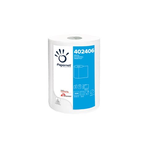 Asciugatutto Papernet a 2 veli – strappo – 23,4×22,3 cm rotolo 309 strappi – 402406