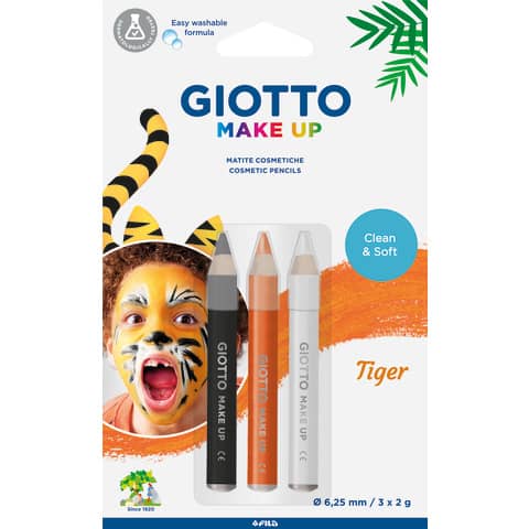Tris tematico di matite cosmetiche GIOTTO bianco, giallo, nero – Tiger conf. 3 pezzi – 473300