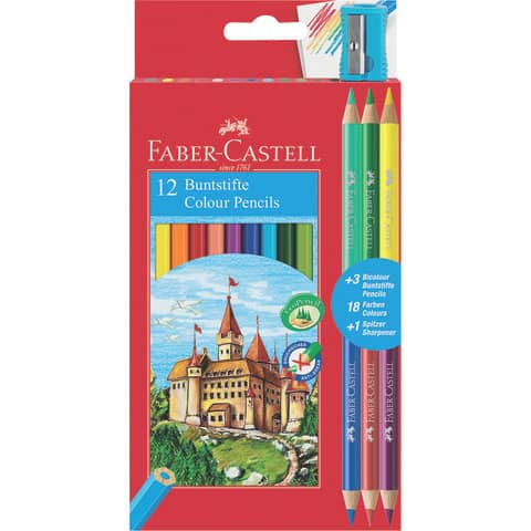 Matite colorate Faber-Castell Eco Il Castello Conf. 12 + 3 Bicolor – 110312