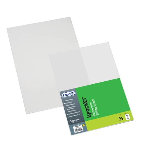 Buste trasparenti a sacco FAVORIT Upocket liscia superior 21×31 cm conf. da 25 – 100460100