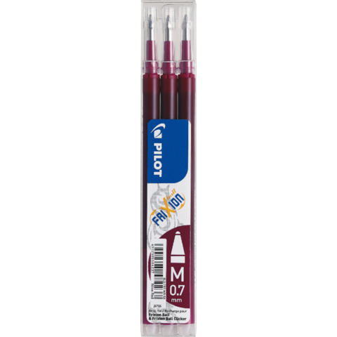 Refill penne a sfera Pilot Frixion Ball e Clicker 0,7 mm rosso vino Set 3 pezzi – 6852
