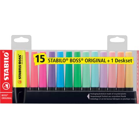Desk set evidenziatori Stabilo Boss® Original 2-5 mm assortiti Conf. 15 pezzi – 7015-01