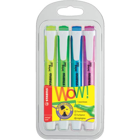 Evidenziatori Stabilo Swing® Cool 1-4 mm assortiti fluo – Conf. 4 pezzi – 275/4
