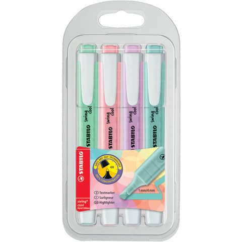Evidenziatori Stabilo Swing® Cool Pastel 1-4 mm assortiti Conf. 4 pezzi – 275/4-08