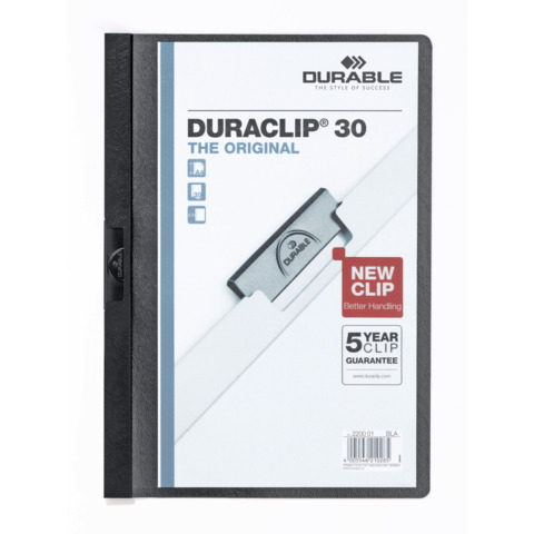 Cartellina con clip Durable DURACLIP® A4 – dorso 3 mm – capacità 30 fogli nero – 220001