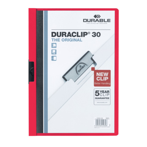 Cartellina con clip Durable DURACLIP® A4 – dorso 3 mm – capacità 30 fogli rosso – 220003