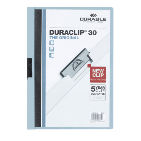 Cartellina con clip Durable DURACLIP® A4 – dorso 3 mm – capacità 30 fogli azzurro – 220006