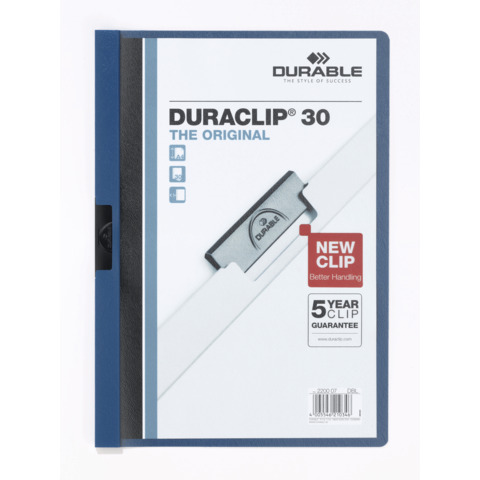 Cartellina con clip Durable DURACLIP® A4 – dorso 3 mm – capacità 30 fogli blu – 220007