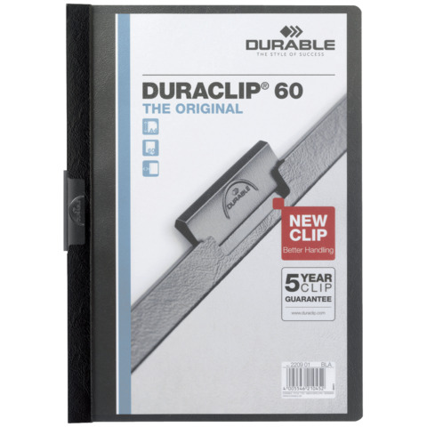 Cartellina con clip Durable DURACLIP® A4 – dorso 6 mm – capacità 60 fogli nero – 220901