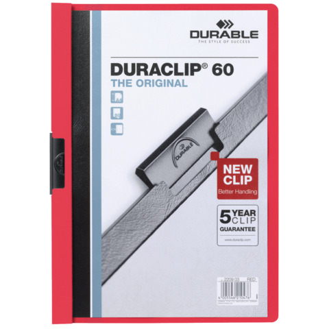 Cartellina con clip Durable DURACLIP® A4 – dorso 6 mm – capacità 60 fogli rosso – 220903