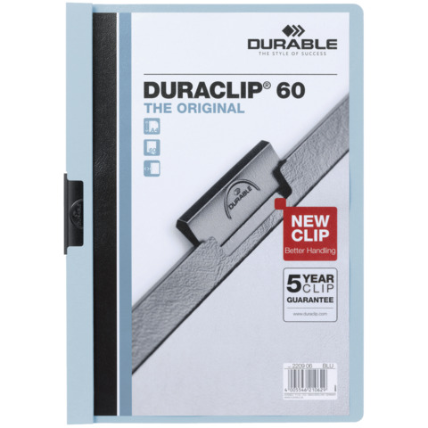 Cartellina con clip Durable DURACLIP® A4 – dorso 6 mm – capacità 60 fogli azzurro – 220906