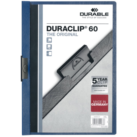 Cartellina con clip Durable DURACLIP® A4 – dorso 6 mm – capacità 60 fogli blu – 220907