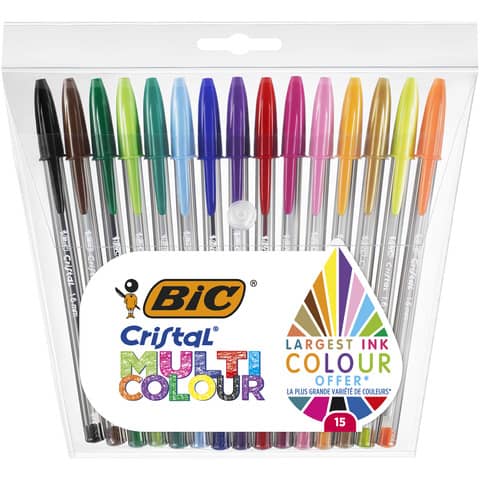 Penne a sfera con cappuccio BIC Cristal Large Multicolour 1,6 mm assortiti Conf. 15 pezzi – 964899