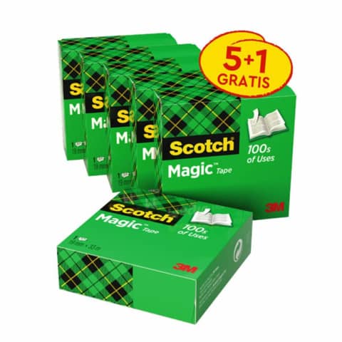 Nastro adesivo Scotch® Magic™ trasparente opaco 19 mm x 33 m Promo Pack 5+1 GRATIS – 7100054673