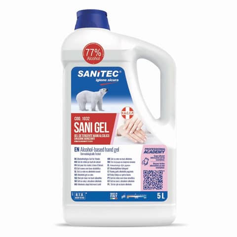 Gel igienizzante mani a base alcolica Sanitec Sani Gel Alcol 70% – trasparente flacone 4,5 kg – 1032