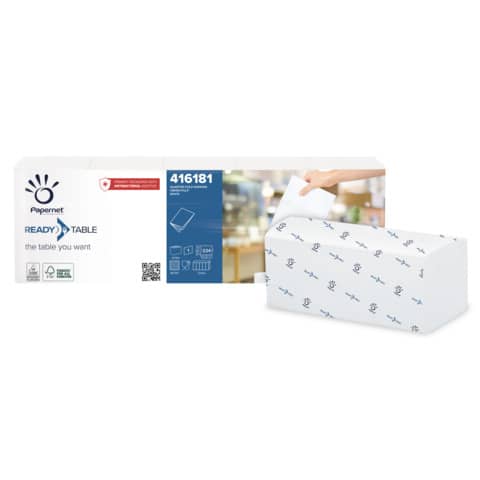 Tovaglioli da bar per dispenser Papernet 21.6×21.6 cm piega 1/4 – 1 velo bianco cf. 5 fascette da 224 pezzi – 416181