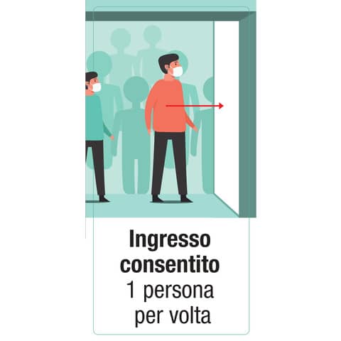 Adesivo segnaletico ”Ingresso consentito 1 persona per volta” 15×30 cm multicolore – 30026