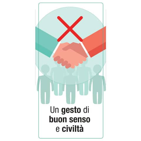 Adesivo segnaletico ”Un gesto di buon senso e civiltà” (logo vietata stretta di mano) 15×30 cm multicolore – 30027