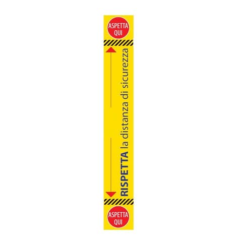 Adesivo di segnaletica a terra ”Rispetta la distanza di sicurezza – 1 m” 120×19 cm giallo/nero/blu/rosso – 30019