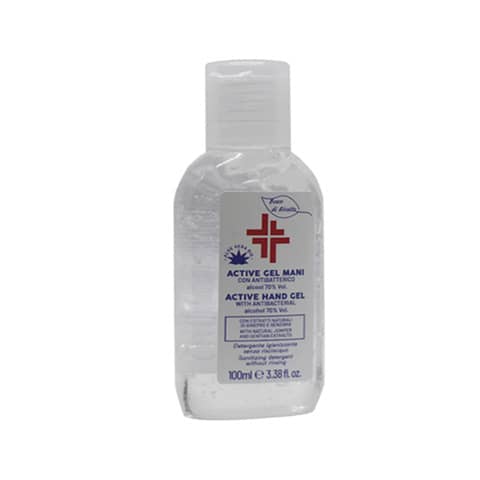Gel igienizzante mani (alcol 70%) 100 ml – Active linea Bosco di Rivalta – profumo di agrumi – flacone trasparente