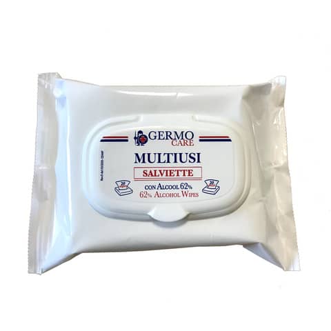 Salviette disinfettanti multisuperficie Multiusi alcool 62% – 20×20 cm profumo limone – Conf. 20 pezzi – TOW100