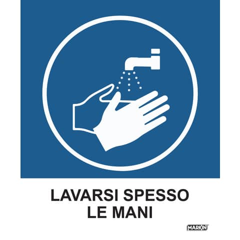 Adesivo segnaletico Markin ”Lavarsi spesso le mani”  in LWM – 12,5×15,2 cm Conf. 2 pezzi – X110COV-3