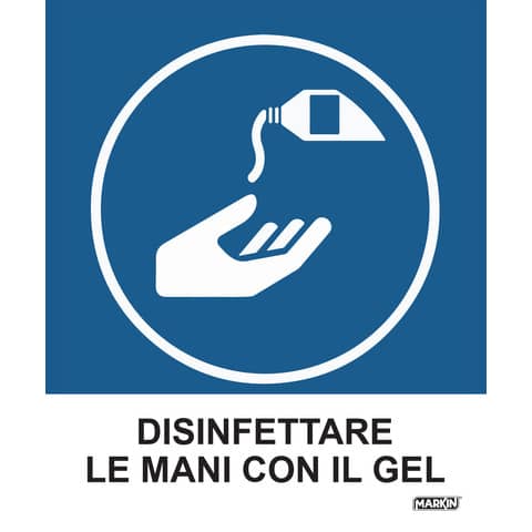 Adesivo segnaletico Markin ”Disinfettare le mani con il gel” in LWM – 12,5×15,2 cm – Conf. 2 pezzi – X110COV-5