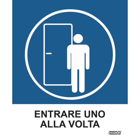 Adesivo segnaletico Markin ”Entrare uno alla volta” in LWM – 12,5×15,2 cm Conf. 2 pezzi – X110COV-7