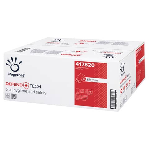 Asciugamani piegati a V Papernet Defend Tech – 2 veli 22×21 cm bianco – pura cellulosa – 15 fascette da 210 ff 420285