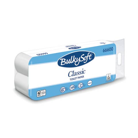 Carta igienica in cellulosa Bulkysoft Classic 145 strappi 2 veli –  bianco Conf. 10 rotoli – 66600.E20