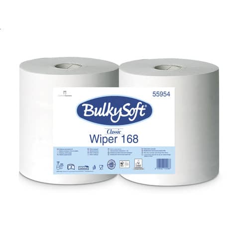 Bobina in pura cellulosa Wiper 168 Bulkysof – 800 strappi – 2 veli  -bianco Conf. 2 pezzi – 55954.E10
